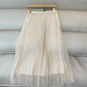 Brunello Cucinelli Mesh Rhinestone Pleated Skirt